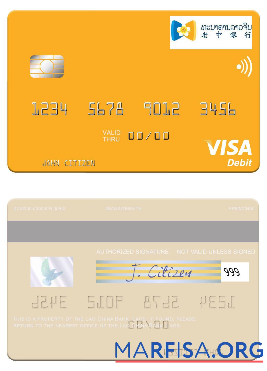 Downloadable Laos Lao China Bank visa debit card real example